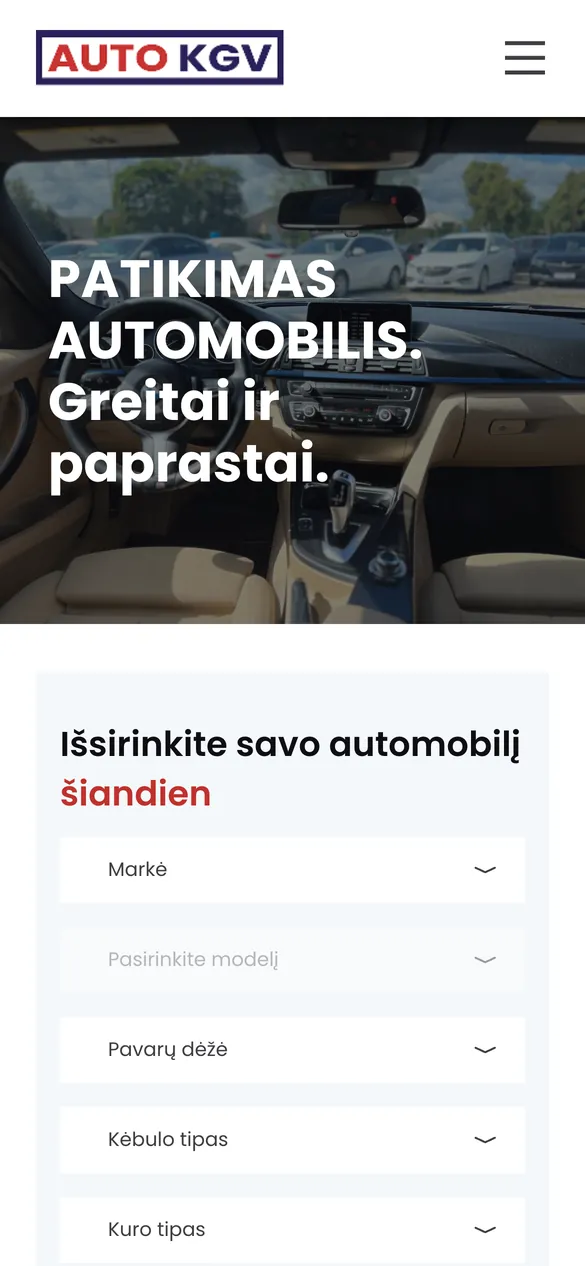 Auto KGV home page on a phone