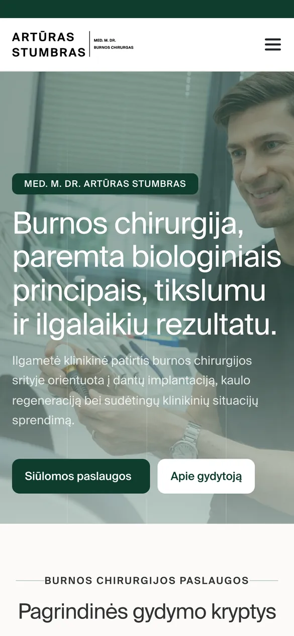 Dr Stumbras home page on a phone