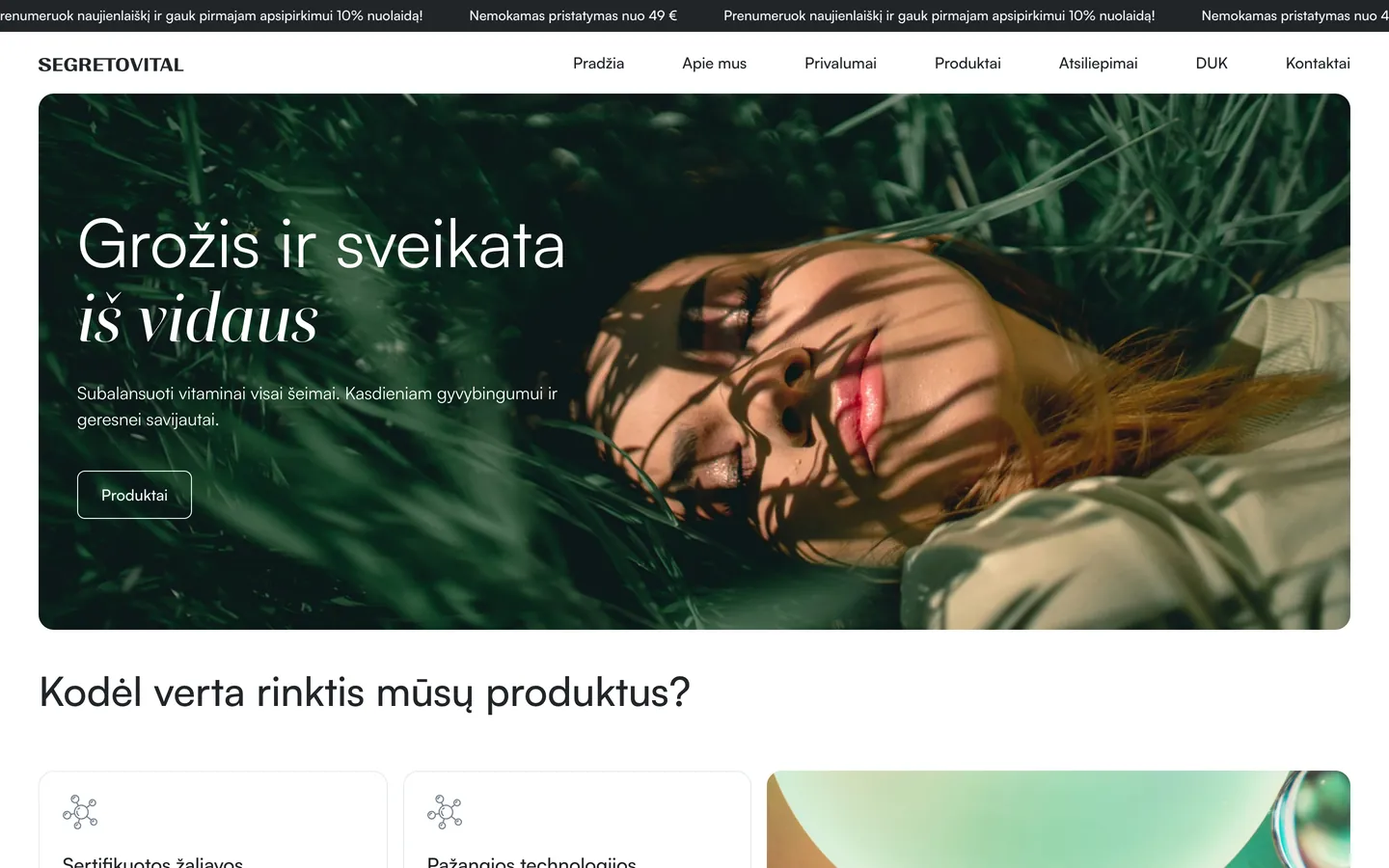 Segretovital home page on desktop