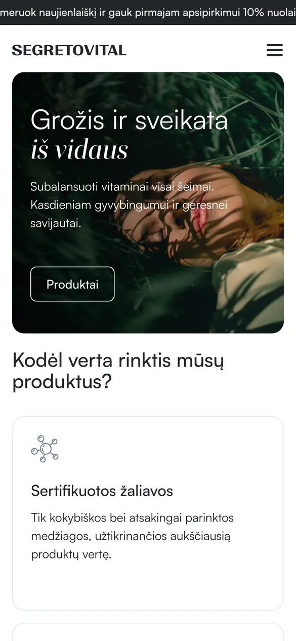Segretovital home page on a phone